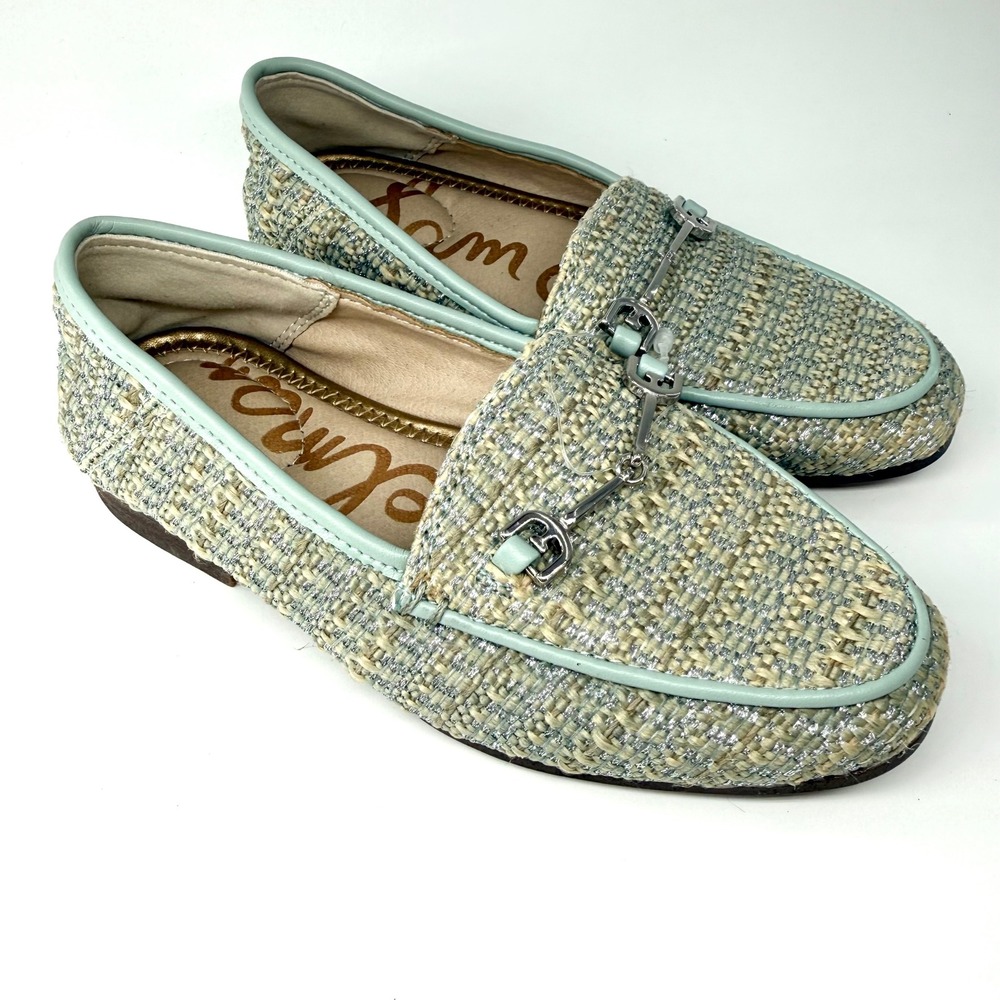 Sam Edelman Loraine Mini Kids 11M Blue Silver New Bit Loafers Metallic Fabric
